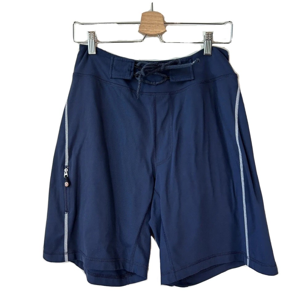 Lululemon Mens Medium Shorts 7" Inseam Navy Blue Zip Pocket Tie Front Lined